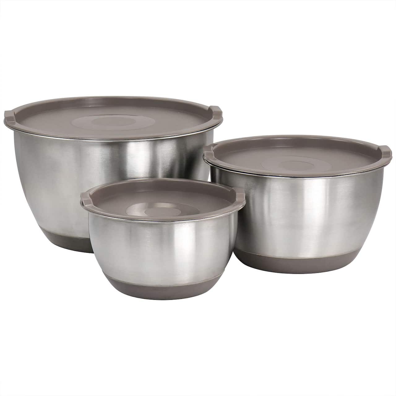 Martha Stewart Stainless Steel Mixing Bowl Set with Taupe Lids